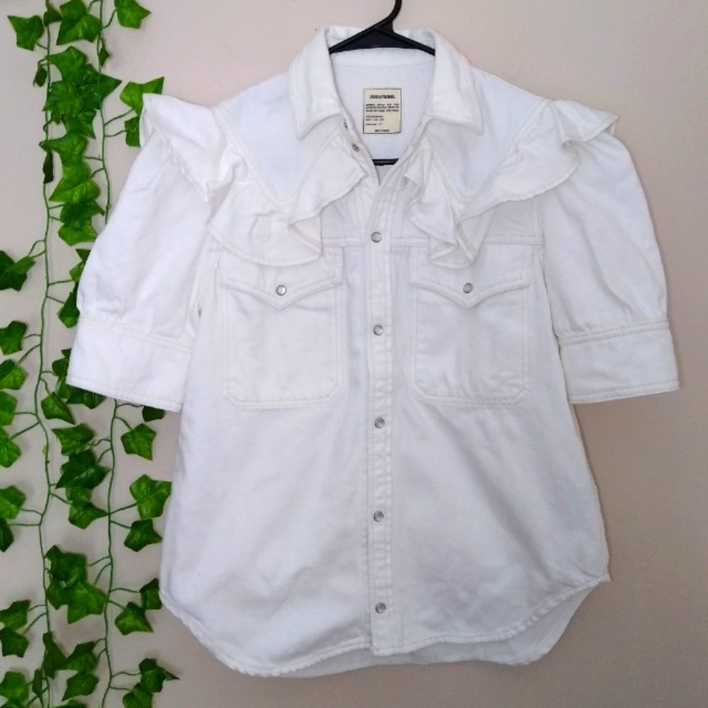 #50 Zadig & Voltaire denim top ruffle XS